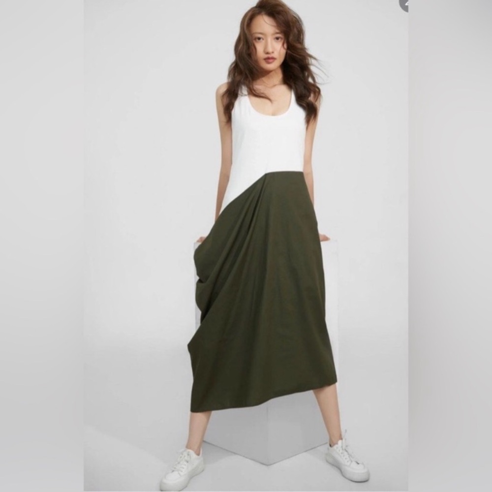 Zara Women's Dress Midi Combination Poplin NWOT size Small white green